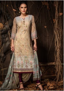 Grey With Beige Color Designer Viscose Straight Cut Suit